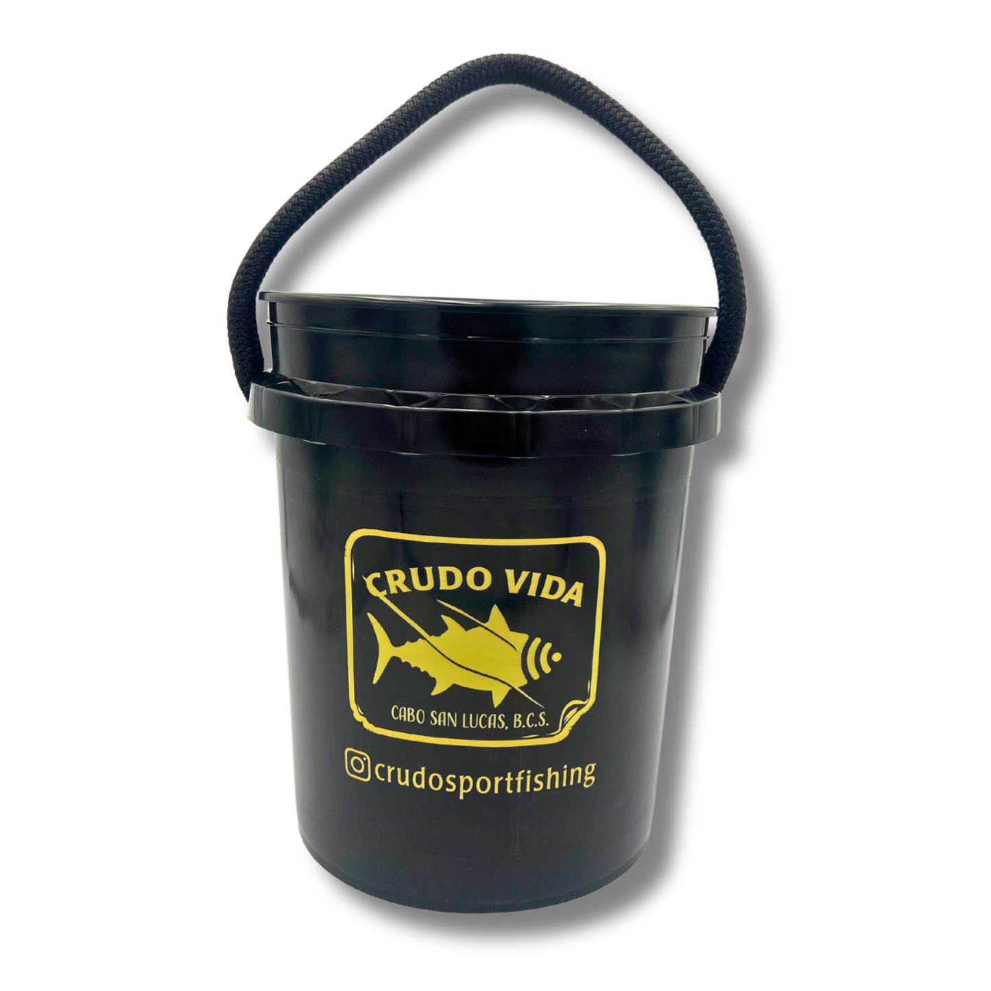 A branded bucket displaying the Guido Vila logo, representing the company's visual identity in a clear manner.